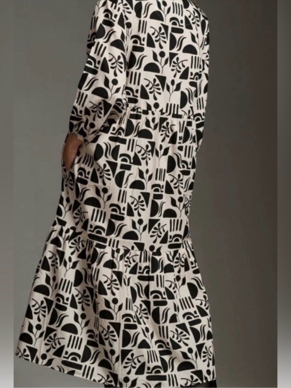 Maeve Anthropologie Bettina Tiered Shirt Dress Black Motif XL New - Picture 5 of 12